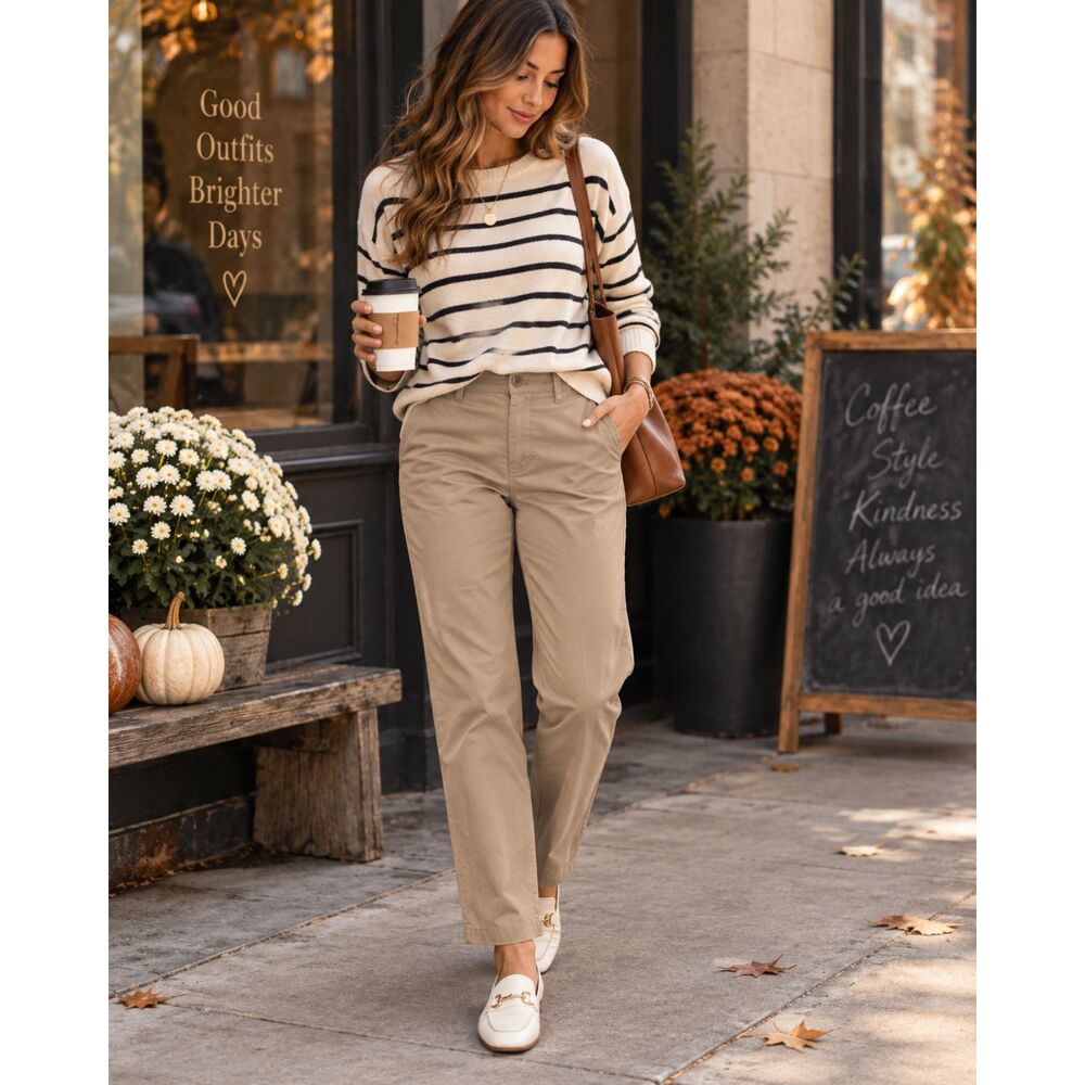 St. John’s Bay Women’s Khaki Straight Leg Pants Size 8 Classic Chino Slacks